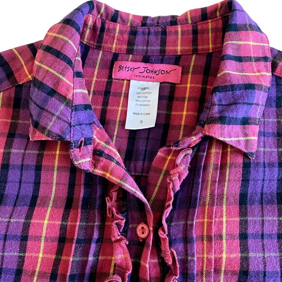 Betsey Johnson Intimates Plaid Cotton Sleep Shirt‎ S Cozy Comfort Ruffles - Picture 5 of 9